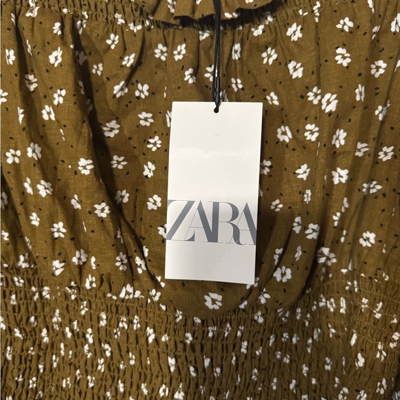 Zara Floral Off-Shoulder Top in Olive Green XL NWT - Picture 7 of 7